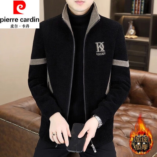 Pierre Cardin (Pierre Cardin) Autumn and Winter Fashion Woolen Jacket Men's Velvet Thickened Stand Collar Jacket Trendy Handsome Casual Woolen Coat Trendy Khaki Velvet XL 125-145Jin Jin is equal to 0.5 kg