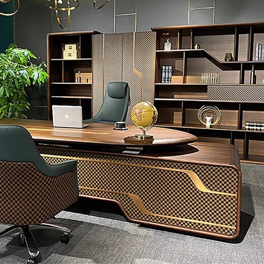 Three furniture new Chinese style high-end solid wood boss desk office desk light luxury high-end executive desk Zen simple modern office 2-meter office desk (ash wood)