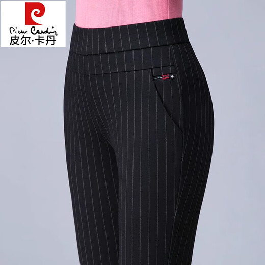皮尔卡丹（pierre cardin）妈妈裤子女秋季高腰直筒女士休闲长裤2024新款中老年女裤冬季加绒 6621 黑色 松紧腰 长裤 33 【145-155斤】