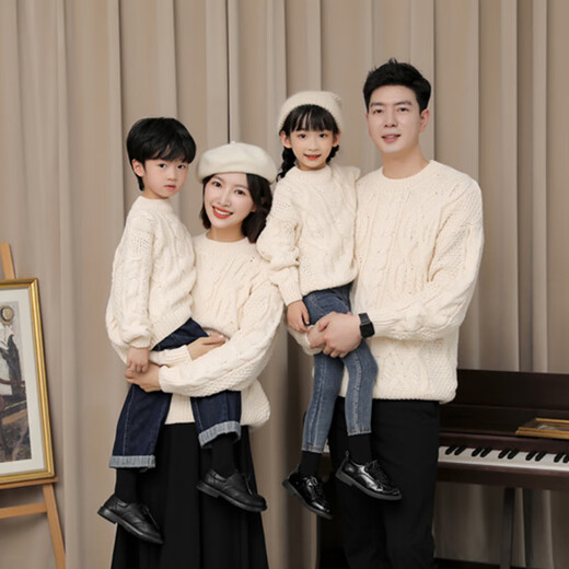 BUBBLE ORANGE Parent-Child Clothes Red Sweater Autumn and Winter New Year Clothes Family of Three, Four, and Five Mother and Daughter Clothes Family Portraits High-End Family Clothes Red (Same Style for Men and Women) Size 120 (Recommended Height 115-125 Centimeters)