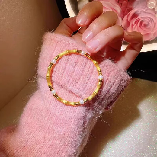 Cipu gold-colored bamboo bracelet plated with 18k gold, retro design, classical gold bracelet for girlfriend, bamboo bracelet