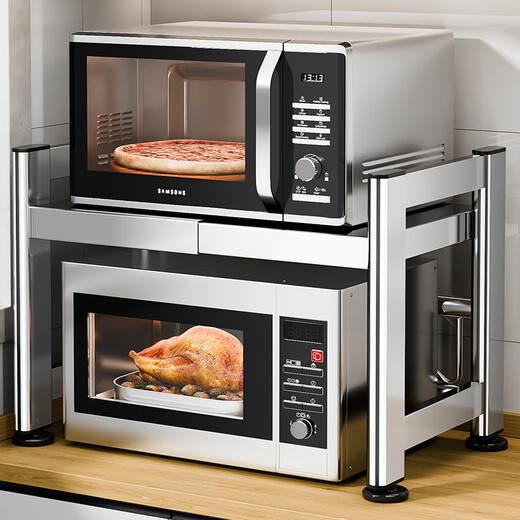 Benwang (BW) stainless steel kitchen microwave storage shelf countertop multi-layer oven rice cooker multi-function storage bracket three-layer telescopic 40-64cm-full accessories extra thick extra thick stainless steel