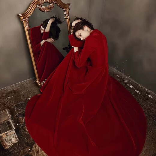 Seidler Chinese Cheongsam Toast Wear 2025 New Bridal Autumn and Winter Burgundy Long Sleeve Velvet Long Wedding Dress for Women Burgundy M (Recommended 96-105 Jin Jin equals 0.5 kg)
