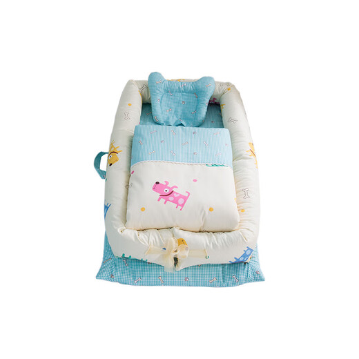 
Hengzan Crib can be detachable and washable portable baby nest crib mid-bed bionic diaper change pad baby pillow travel crib Lion Deer Green (removal and wash belt quilt) 90*50