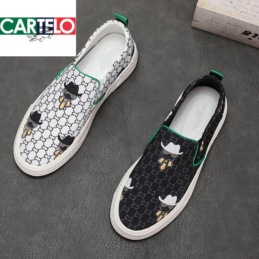 Cartelo -Leinwandschuhe Herrenbrettschuhe atmungsaktive faule Schuhe Herrenschuhe Frühling Trendy Schuhe Bohnen Schuhe lässige gedruckte Slipper 9280 41