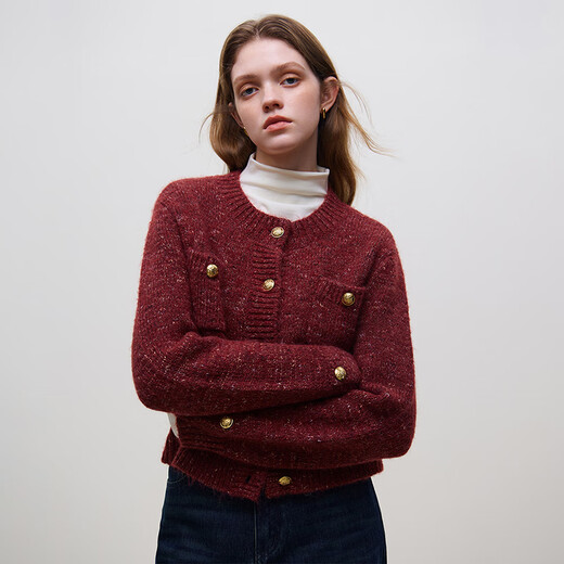 
Fan Silan 23FS14110 lazy style sweater cardigan jacket for women in autumn and winter super beautiful little fragrant style sweater flower apricot color M