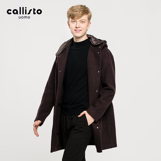 callisto【羊毛混纺 夹棉保暖】秋冬中长款毛呢大衣微廓版型男士连帽外套 咖色 2XL （54码）