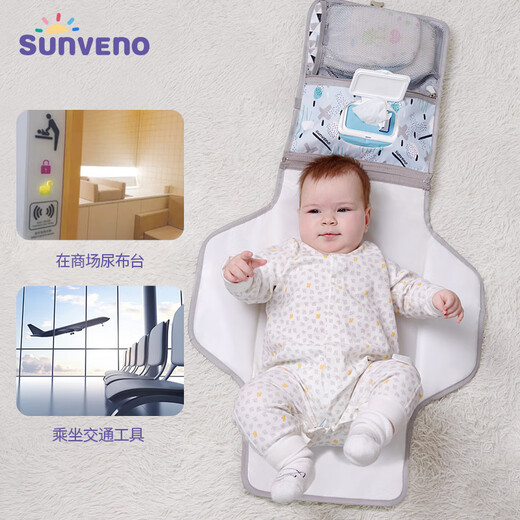 三美婴（SUNVENO）婴儿便携尿布包隔尿垫换尿布收纳包外出尿布袋尿不湿收纳袋 淡雅蓝
