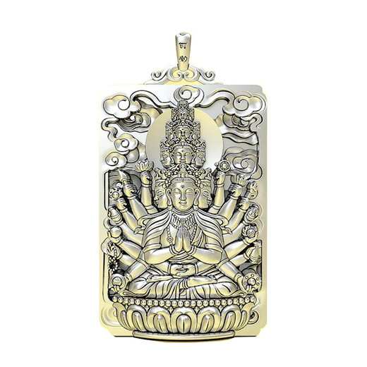 Pang Yi's pure silver Thousand-Hand Guanyin Pendant for men's twelve zodiac signs, natal Buddha pendant, silver medal Samantabhadra necklace, women's silver jewelry, retro color, Thousand-Hand Guanyin, Rat