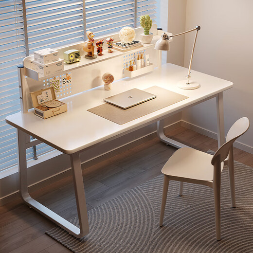 Yumei Times Desk Bedroom Student Study Writing Study Desk Cream Style Home Simple Desktop Computer Desk Office Desk With Bookshelf-Cream White-100cm