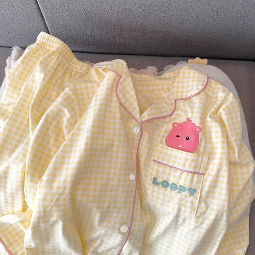 萱慕琳韩版可爱海狸露睡衣女春秋新款学生家居服三件套装夏天外穿 套l1478三件套装 M  建议80-100斤