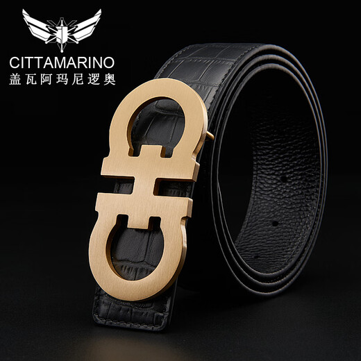 Gueva Armani Loonie Copper Buckle Belt Herren-echtes Leder glattes Schnalle-Gürtel-Kopfschicht Cowide Belt Business Casual High-End-Luxus-Luxus-Trend CM679-Waffenfarbe (Counter-Geschenkbox) 110 cm für 140jin [Jin gleich 0,5 kg] Innengebrauch in interner Gebrauch