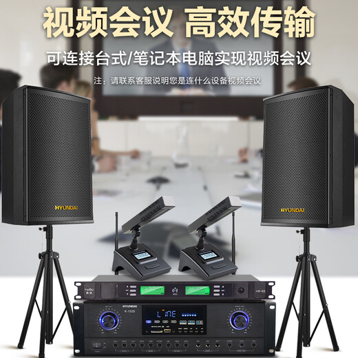 HYUNDAI现代会议室音响系统壁挂家庭KTV蓝牙功放教学培训店铺无线话筒背景音乐舞蹈教室酒吧商场音箱套装 10寸音响2只+功放+一拖四U段麦克风