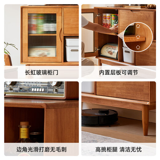 Jiayi solid wood sideboard tea cabinet storage cabinet wall cabinet cupboard kitchen storage cabinet storage cabinet walnut color