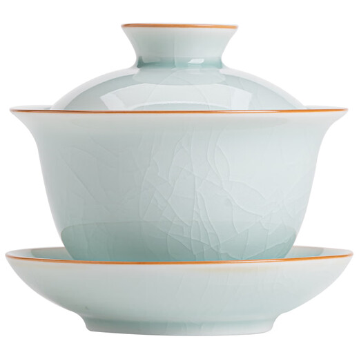 SUSHI CERAMICS Ru kiln egg green Sancai tureen can be opened to raise the gold thread, first kung fu tea set, tea bowl