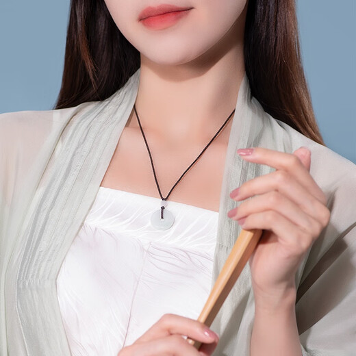 Chow Tai Fook Jade Peace Buckle Jade Pendant Necklace Pendant with Beads and Thin Brown Rope Women's Birthday Gift K65131 K65131