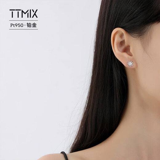 TTMIX Daisy PT950 Platinum Earrings Women's Platinum Small Fresh Flower Earrings 2.2-2.4g