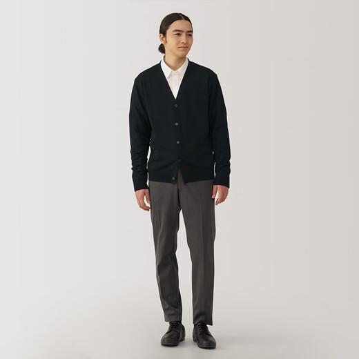 MUJI Men's Wool Washable High Gauge V-Neck Cardigan Men's Sweater Winter Men's Model AA0PFA4A Black L (175/100A)