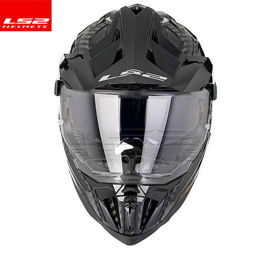LS2 Carbon Faser Offroad-Zughelm-Motorradhelm Männer und Frauen Motorrad vier Jahreszeiten Anti-Fog Dual Lens MX701 Kohlefaser 6K-Gloss Black XL (57-58)