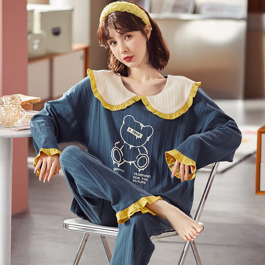 伊蜜魅胖妹妹加肥加大码女装睡衣孕妇家居服秋冬款超大码加肥加大码睡衣 A9928# M[80-100斤] 均码