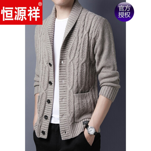 恒源祥针织羊毛休闲男外套春秋季日韩风大码翻领薄款针织衫潮牌开衫毛衣 2203-灰色 4XL175-190斤