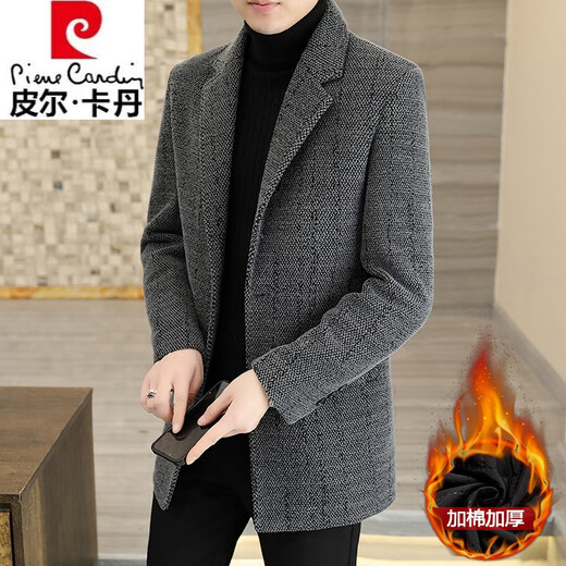 Pierre Cardin High-End-Herbst und Winter Neue Wollmantel-Männerjacke mit mittlerem Anzug mit Mid-Länge-Halsbändern im mittleren Alter im mittleren Alter.