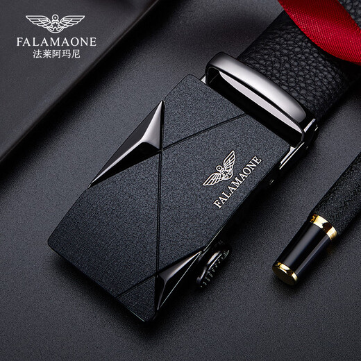 法莱阿玛尼（FALAMAONE）品牌皮带男真皮自动扣腰带牛皮高档裤带生日父亲节礼物送男友老公 男士皮带/PD802Q【专柜礼盒】 110cm -140cm默认随机（可修剪）