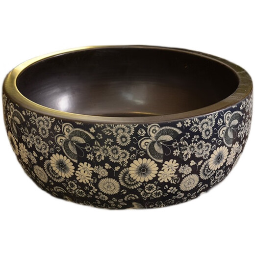 Countertop ceramic washbasin round single basin retro European art washbasin home bathroom washbasin hand-painted green lotus