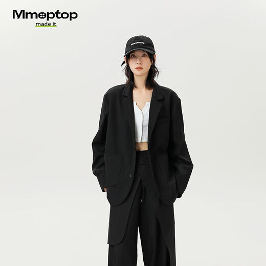 MMOPTOP high-end suit jacket men's autumn and winter solid color loose casual suit for couples 2516 matte black XL