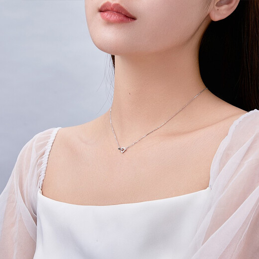 Saturday Fortune (ZLF) Platinum Necklace for Women PT950 Platinum Three-dimensional Love Double Ring Chain Heart to Heart 2.26g 40cm +5cm