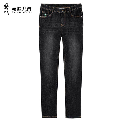 Dances with Wolves Solid Color Upgrade Stretch Comfortable Jeans Men's Long Staple Cotton Blend Pants 002 Black Gray 33