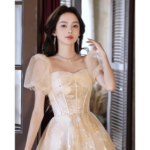 Noliti French evening dress 2025 new high-end champagne color light luxury niche adult gift student day art exam host champagne color long L