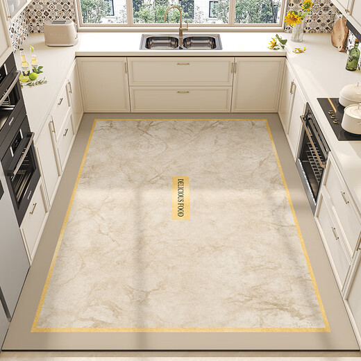 Youguan kitchen floor mat pvc non-slip and oil-proof wipeable and wash-free special carpet household floor waterproof and stain-resistant mat 15917-Qiancheng Muxue 120x160cm wipe and clean waterproof and oil-proof