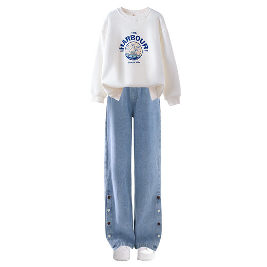 Yoyo One (Yoyo One) Mädchen Herbst Set 2025 Neue Herbstkleidung mittelgroße große Kinder modische Sweatshirt Kinder Frühlings- und Herbst -Internet -Promi -Kleidung 13068 Blau 150 cm