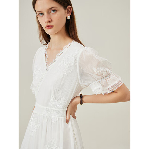 
Fan Silan White Embroidered Embroidered Dress for Women Summer 2024 New Tea Break French Fairy Dress 12397 White XL