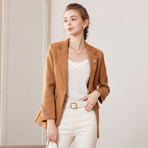 JANE STORY Classic Story Blazer Women's 2025 New Spring and Autumn Professional Wear Commuting High-end Suit Formal Top Caramel Color M