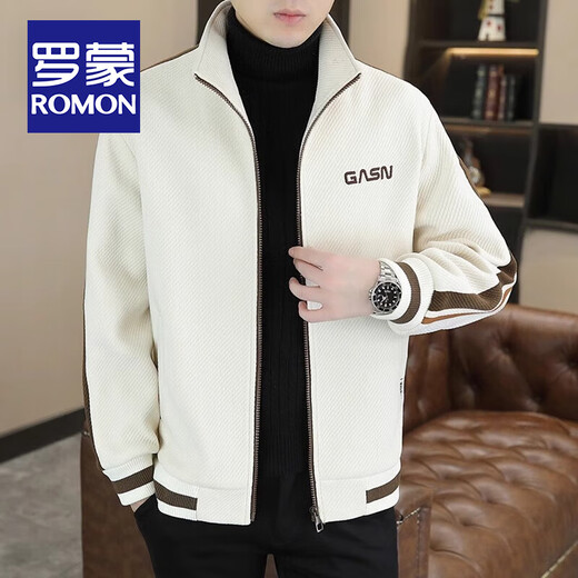 ROMON stand-collar woolen jacket men's autumn and winter business casual young and middle-aged handsome thickened warm woolen jacket top clothes regular style - black 2XL size
