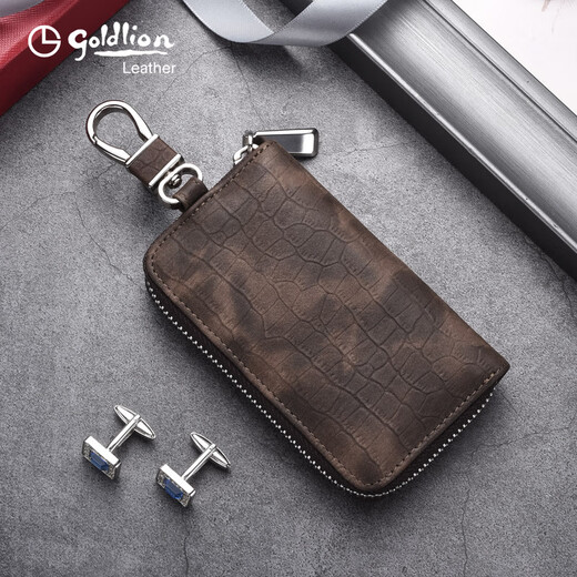 Jinlilai Jinlilai Neue leichte Luxus -Schlüsselbeutel Großkapazität Krokodil Muster Key Cover Kartentasche Taille Hanging Auto Schlüsselbeutel Trendy Braun braun