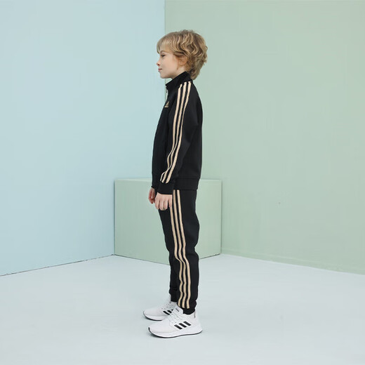 Adidas Spring и осенний набор детских спортивных наборов Новый открытый отдых на открытом воздухе брюки с двумя частями Black/Gold 116