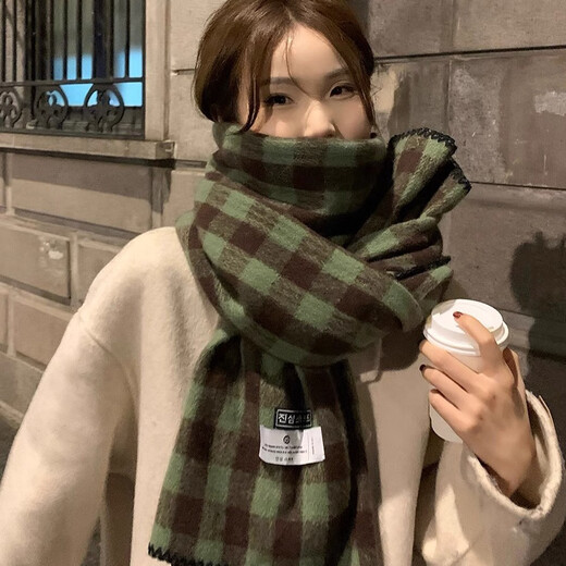 Die Atmosphäre von Guiqi ist ein weißer Schal für Frauen im Winter Korean Retro Plaid SHALN eingedickt und warm Sternselbe Schal für Winterplaidschal [Grüne Girlande] [Grüne Garland]