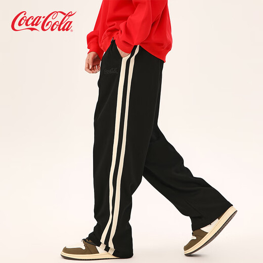 Coca-Cola Casual Pants Men's and Women's Summer Striped Loose Straight Sports Pants Black 2XL (170-190Jin Jin equals 0.5kg)
