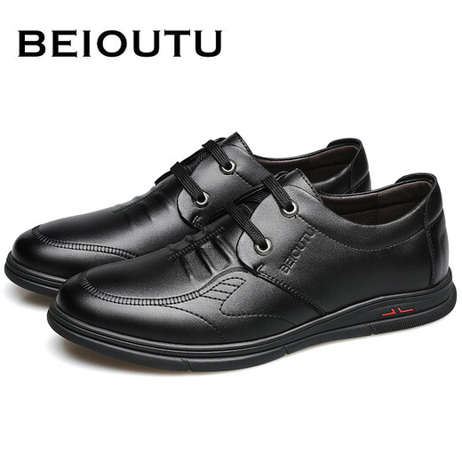 Nordic (BEIOUTU) leather shoes men's business casual leather shoes British lace-up comfortable soft-soled leather shoes 7081 black 40