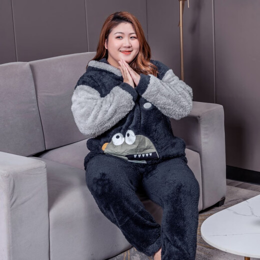 Jinzhiyan Koralle Velvet Großgröße Pyjamas für Frauen verdickte Samt Herbst und Winter plus Fett Plus Größe Fett Mm200jin [Jin entspricht 0,5 kg] Home Clothing Winter Stil WB6625 Green Button Samt 5xl [Empfohlenes Gewicht 200-240jin [Jin Equals garvales 0,5 kg]]]]