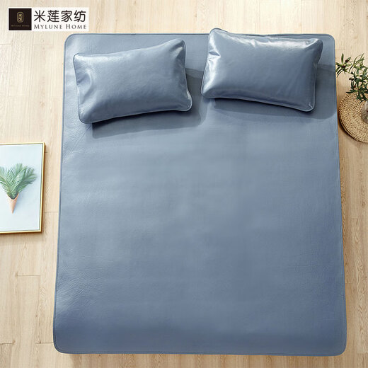 Milian solid color first-layer cowhide mat three-piece set 1.5m1.8m bed thickened soft mat genuine leather buffalo leather mat lake blue 1.5m (5 feet) bed
