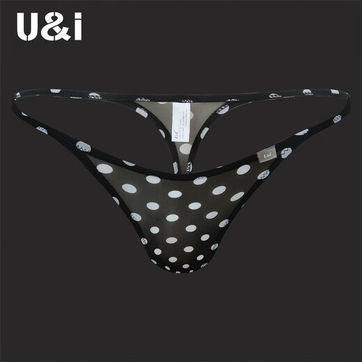 U&I men's sexy thong one-piece upward bag ultra-thin ice silk trendy pattern brand underwear 1117-P black X red dots 1 pair 2XL