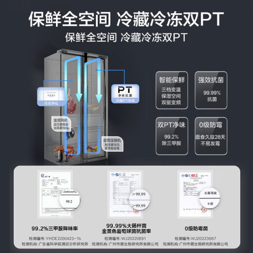 
Midea 60cm ultra-thin double door double doors zero distance embedded at bottom heat dissipation air-cooled frost-free first-class dual frequency converter refrigerator 655mm depth 750 liter zero-embedded MR-787WUKPZE