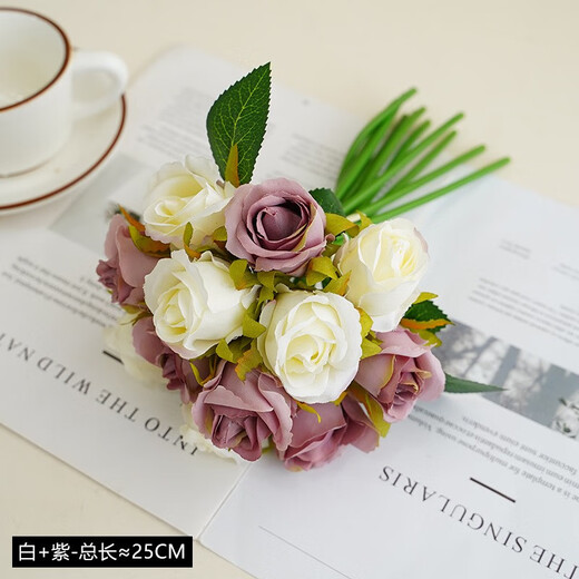 黛莉森 新娘手捧花结婚领证仿真花假花12头把束仿真玫瑰花束婚礼仪式婚庆餐厅装饰家居办公室摆件拍照道具 粉色-一束12头