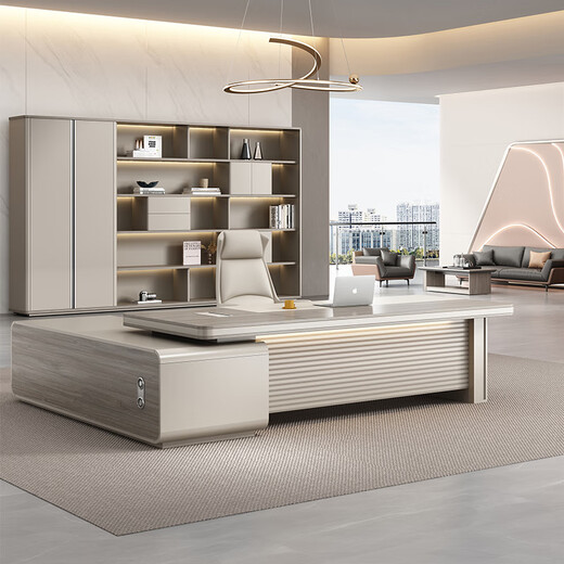 Chengyu boss desk office desk simple modern light luxury leadership office desk and chair combination president executive desk 2.2m double side cabinet + 2.4m background cabinet + boss chair