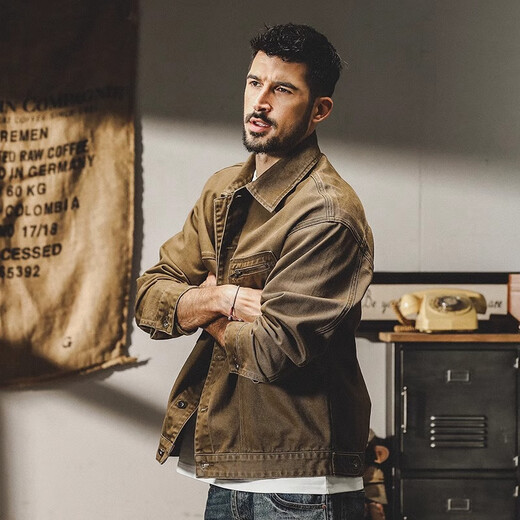 Jeanswest 365g heavyweight retro American work jacket men's spring trendy brand loose tough guy hunting casual jacket men's autumn and winter Khaki XL suitable for 140-160Jin Jin equals 0.5 kg
