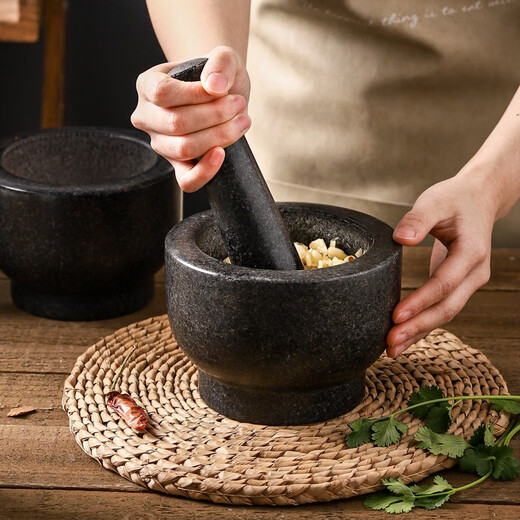 Kawashimaya (KAWASIMAYA) Kawashimaya stone mortar garlic mortar household garlic pounder natural stone mortar old-fashioned garlic artifact pounder grinder granite garlic pounder